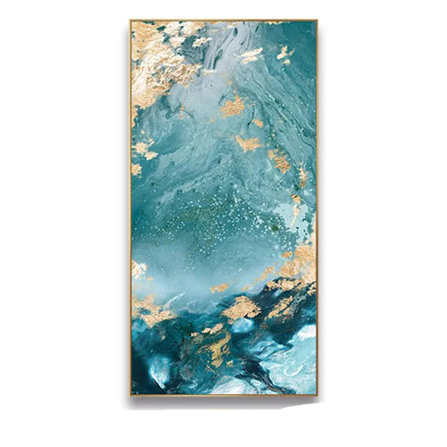 Aqua Green Golden Liquid Marble Print Wall Art Fine Art Canvas Print Pictures For Luxury Apartment Living Room Modern Foyer Art Decor