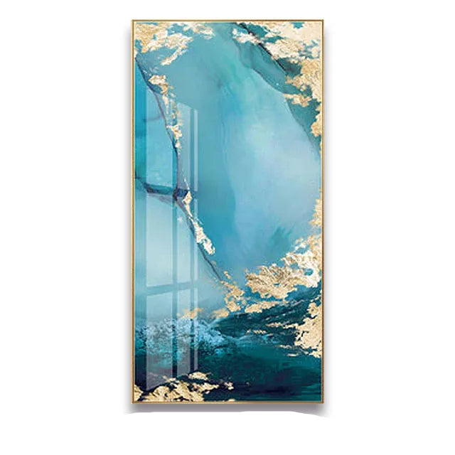 Aqua Green Golden Liquid Marble Print Wall Art Fine Art Canvas Print Pictures For Luxury Apartment Living Room Modern Foyer Art Decor