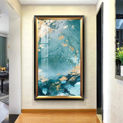 Aqua Green Golden Liquid Marble Print Wall Art Fine Art Canvas Print Pictures For Luxury Apartment Living Room Modern Foyer Art Decor