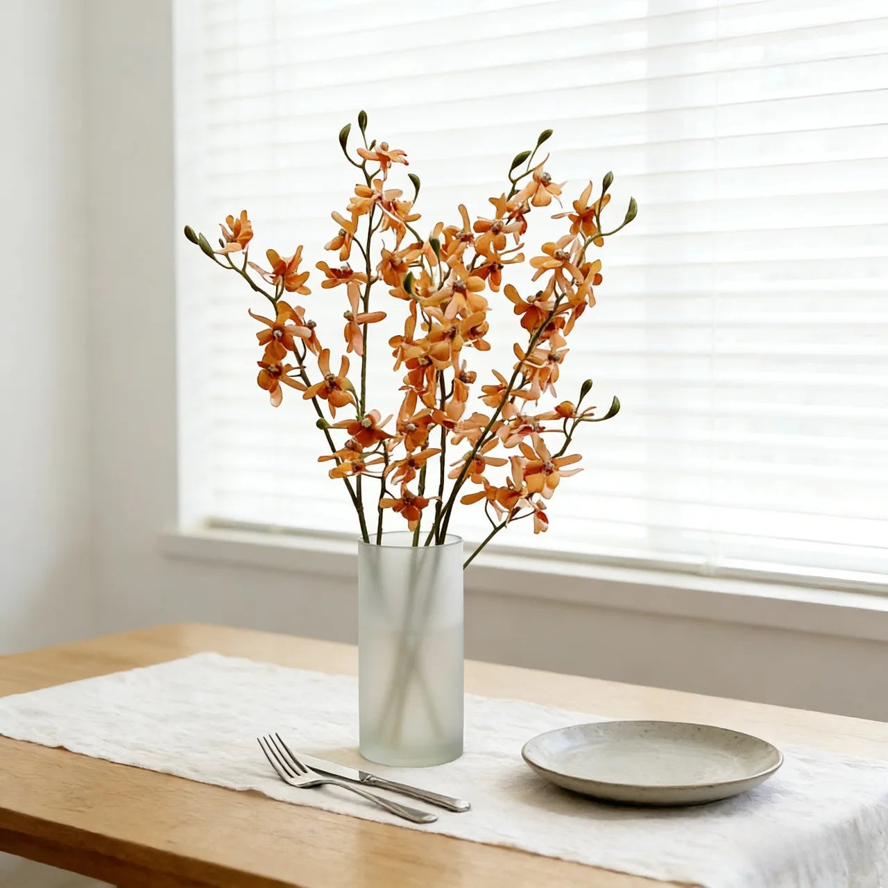Artificial Orchid Plant – Realistic White Faux Orchid Branch for Modern Living Room, Bedroom, Luxury Salon Reception and Scandinavian Home Décor