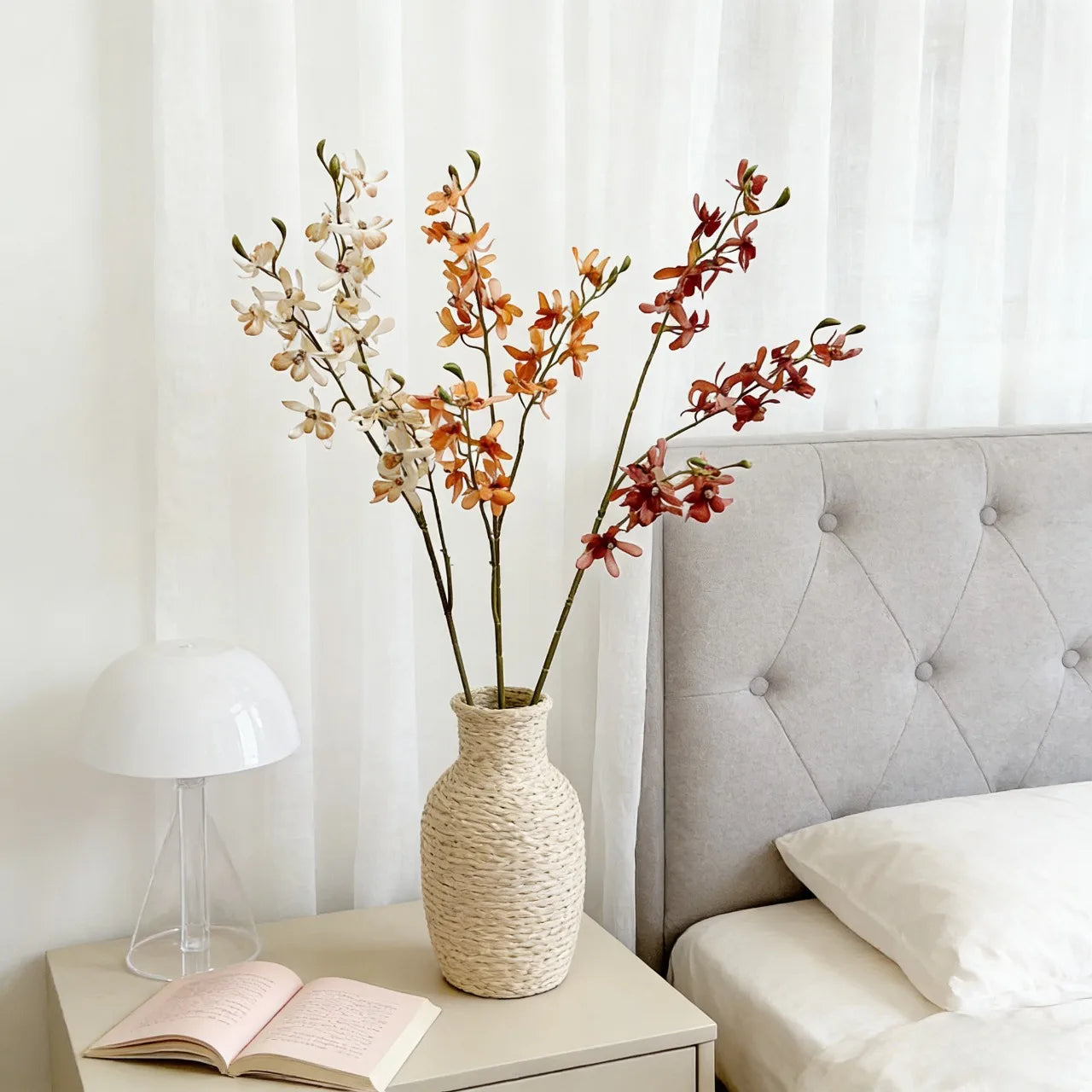 Artificial Orchid Plant – Realistic White Faux Orchid Branch for Modern Living Room, Bedroom, Luxury Salon Reception and Scandinavian Home Décor