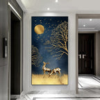 Auspicious Abstract Golden Deer In The Moonlight Wall Art Fine Art Canvas Prints Abstract Pictures For Foyer Reception Entranceway Wall Decor