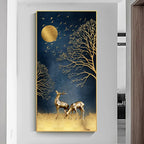 Auspicious Abstract Golden Deer In The Moonlight Wall Art Fine Art Canvas Prints Abstract Pictures For Foyer Reception Entranceway Wall Decor