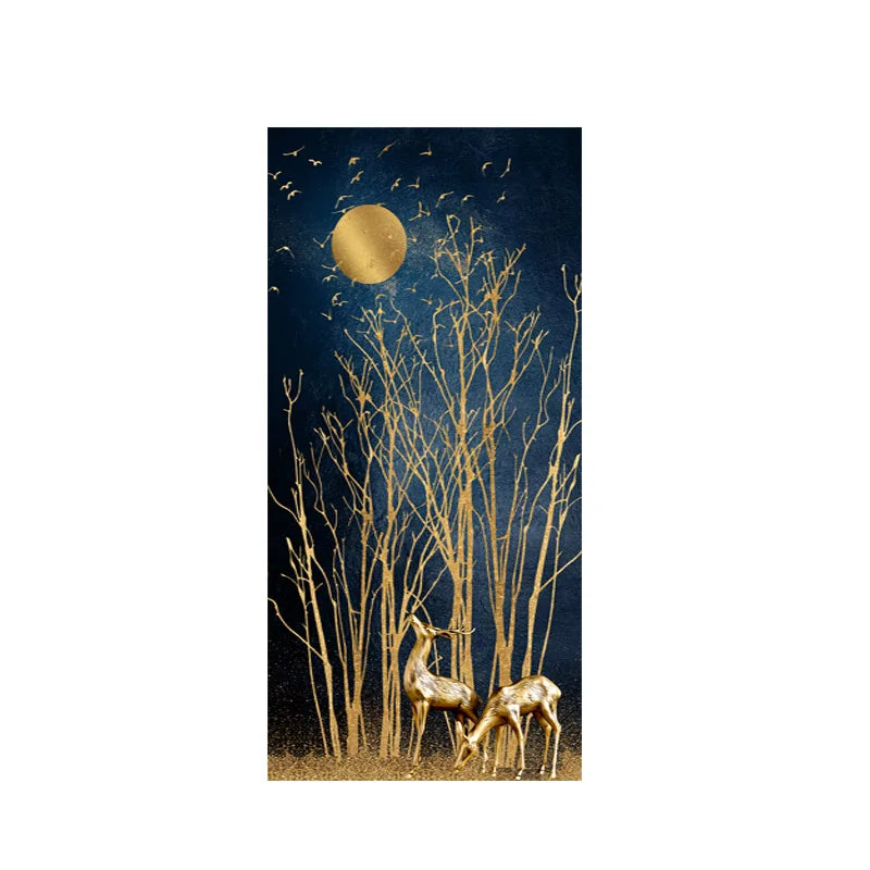 Auspicious Abstract Golden Deer In The Moonlight Wall Art Fine Art Canvas Prints Abstract Pictures For Foyer Reception Entranceway Wall Decor 2025