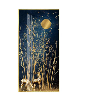 Auspicious Abstract Golden Deer In The Moonlight Wall Art Fine Art Canvas Prints Abstract Pictures For Foyer Reception Entranceway Wall Decor 2025