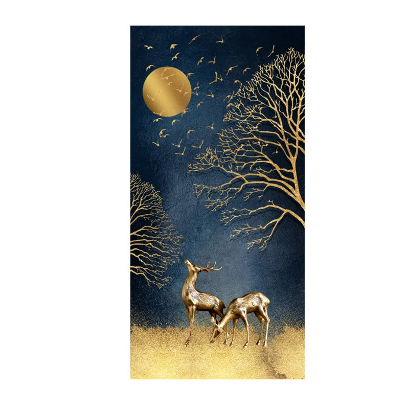 Auspicious Abstract Golden Deer In The Moonlight Wall Art Fine Art Canvas Prints Abstract Pictures For Foyer Reception Entranceway Wall Decor 2025
