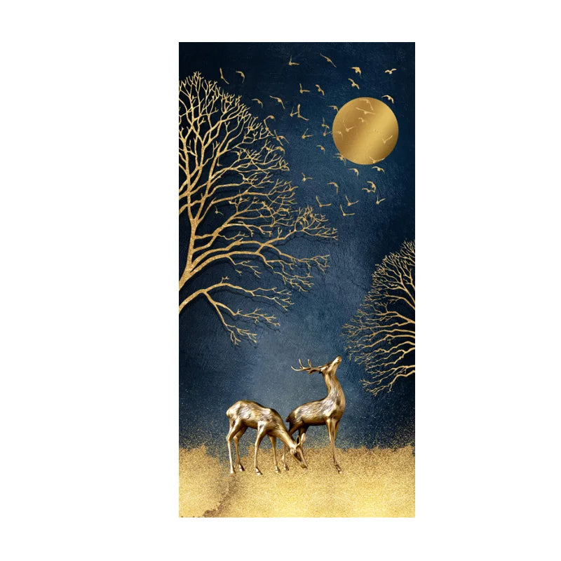 Auspicious Abstract Golden Deer In The Moonlight Wall Art Fine Art Canvas Prints Abstract Pictures For Foyer Reception Entranceway Wall Decor 2025
