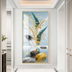 Auspicious Abstract Golden Feather Deer Landscape Wall Art Fine Art Canvas Prints Pictures For Living Room Entrance Foyer Light Luxury Home Decor