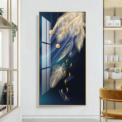 Auspicious Abstract Golden Feather Deer Landscape Wall Art Fine Art Canvas Prints Pictures For Living Room Entrance Foyer Light Luxury Home Decor