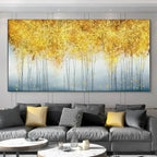 Auspicious Abstract Golden Money Tree Forest Wall Art Fine Art Canvas Print Wide Format Picture For Above The Sofa