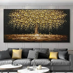 Auspicious Abstract Golden Money Tree Forest Wall Art Fine Art Canvas Print Wide Format Picture For Above The Sofa