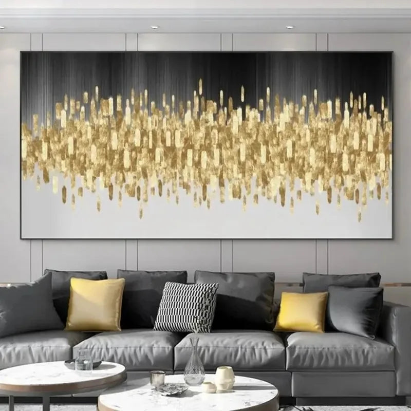 Auspicious Abstract Golden Money Tree Forest Wall Art Fine Art Canvas Print Wide Format Picture For Above The Sofa