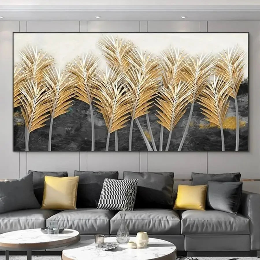 Auspicious Abstract Golden Money Tree Forest Wall Art Fine Art Canvas Print Wide Format Picture For Above The Sofa