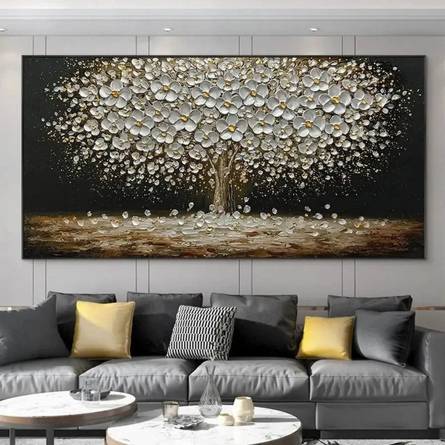 Auspicious Abstract Golden Money Tree Forest Wall Art Fine Art Canvas Print Wide Format Picture For Above The Sofa