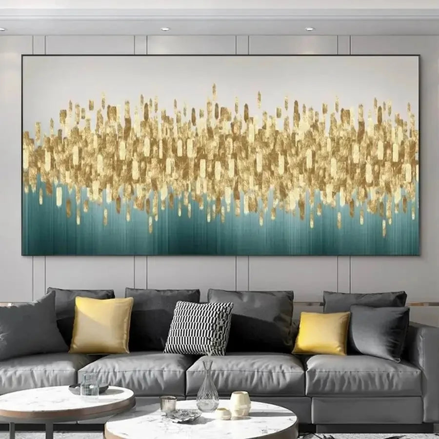 Auspicious Abstract Golden Money Tree Forest Wall Art Fine Art Canvas Print Wide Format Picture For Above The Sofa
