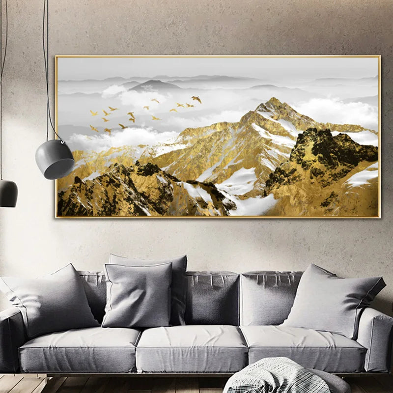Auspicious Abstract Golden Mountain Wall Art Fine Art Canvas Prints Modern Landscape Pictures For Living Room Meeting Room Home Office Decor