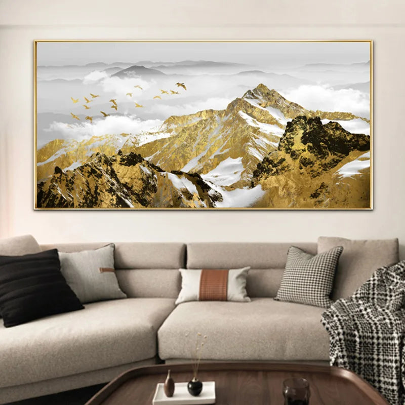 Auspicious Abstract Golden Mountain Wall Art Fine Art Canvas Prints Modern Landscape Pictures For Living Room Meeting Room Home Office Decor 2025