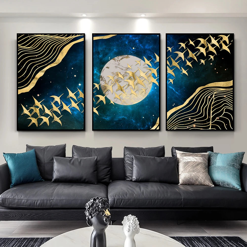 Auspicious Golden Birds In The Flowing Moonlight Landscape Wall Art Fine Art Canvas Prints Modern Pictures For Living Room Dining Room Bedroom Art