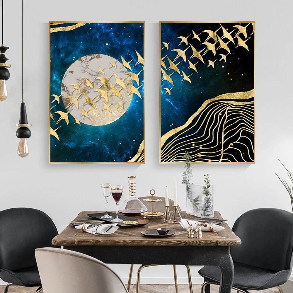 Auspicious Golden Birds In The Flowing Moonlight Landscape Wall Art Fine Art Canvas Prints Modern Pictures For Living Room Dining Room Bedroom Art