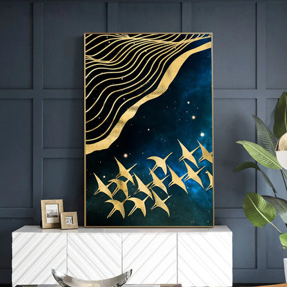 Auspicious Golden Birds In The Flowing Moonlight Landscape Wall Art Fine Art Canvas Prints Modern Pictures For Living Room Dining Room Bedroom Art