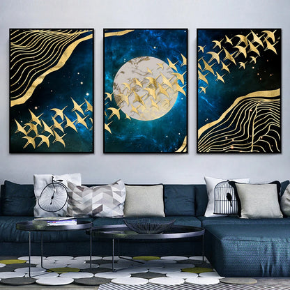 Auspicious Golden Birds In The Flowing Moonlight Landscape Wall Art Fine Art Canvas Prints Modern Pictures For Living Room Dining Room Bedroom Art