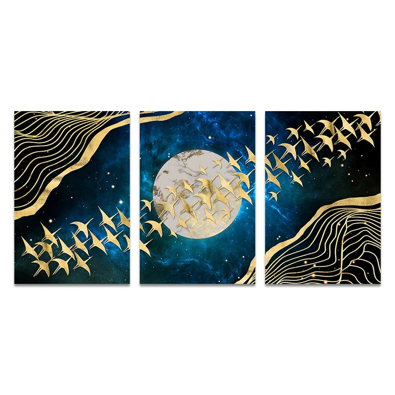 Auspicious Golden Birds In The Flowing Moonlight Landscape Wall Art Fine Art Canvas Prints Modern Pictures For Living Room Dining Room Bedroom Art