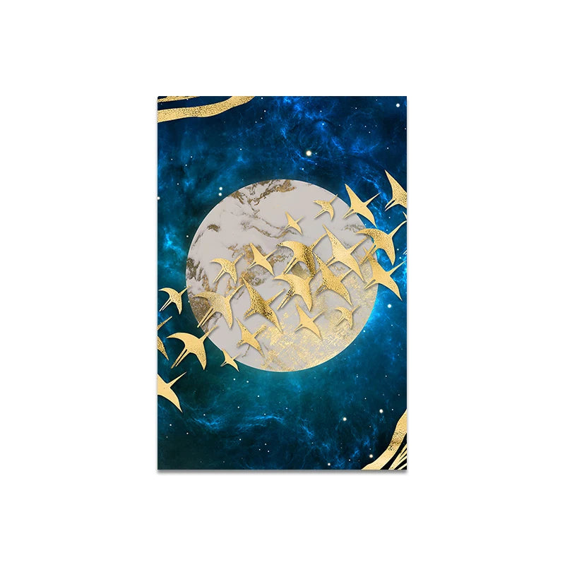 Auspicious Golden Birds In The Flowing Moonlight Landscape Wall Art Fine Art Canvas Prints Modern Pictures For Living Room Dining Room Bedroom Art