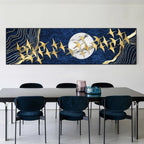 Auspicious Golden Birds In The Moon Wall Art Fine Art Canvas Print Modern Wide Format Picture For Above The Sofa Art For Above The Bed