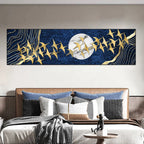 Auspicious Golden Birds In The Moon Wall Art Fine Art Canvas Print Modern Wide Format Picture For Above The Sofa Art For Above The Bed