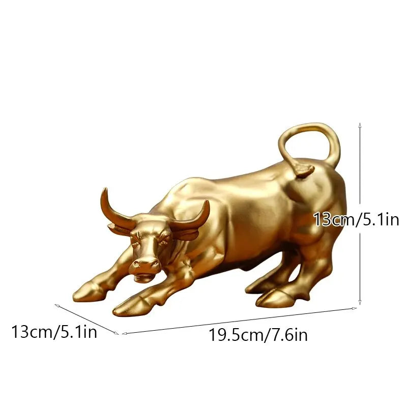 Auspicious Golden Bull Figurine Feng Shui Wealth Statue Resin Ornament Decoration For Desktop Living Room Coffee Table Light Luxury Home/Office Decor