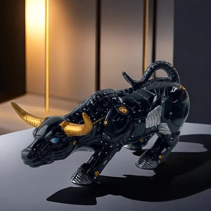 Auspicious Golden Bull Figurine Feng Shui Wealth Statue Resin Ornament Decoration For Desktop Living Room Coffee Table Light Luxury Home/Office Decor