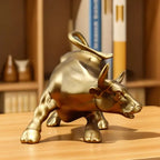 Auspicious Golden Bull Figurine Feng Shui Wealth Statue Resin Ornament Decoration For Desktop Living Room Coffee Table Light Luxury Home/Office Decor