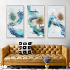 Auspicious Golden Deer Flowing Abstract Landscape Wall Art Fine Art Canvas Prints Inspirational Pictures For Living Room Dining Room Art Decor