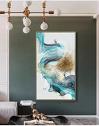 Auspicious Golden Deer Flowing Abstract Landscape Wall Art Fine Art Canvas Prints Inspirational Pictures For Living Room Dining Room Art Decor