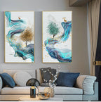 Auspicious Golden Deer Flowing Abstract Landscape Wall Art Fine Art Canvas Prints Inspirational Pictures For Living Room Dining Room Art Decor
