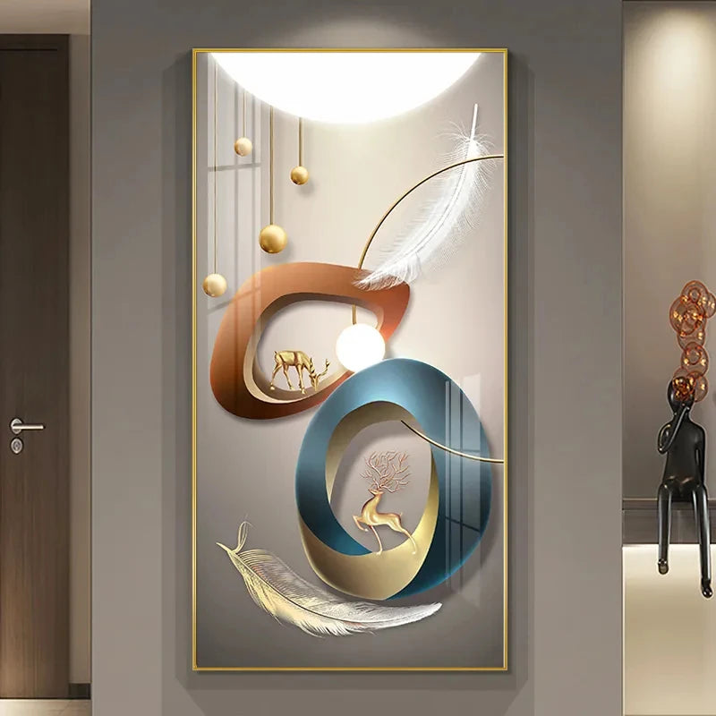 Auspicious Golden Deer Wall Art Fine Art Canvas Prints Modern Aesthetics Artworks For Living Room Reception Room Light Luxury Foyer Art Decor 2025