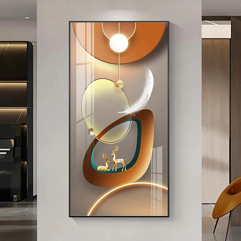 Auspicious Golden Deer Wall Art Fine Art Canvas Prints Modern Aesthetics Artworks For Living Room Reception Room Light Luxury Foyer Art Decor 2025