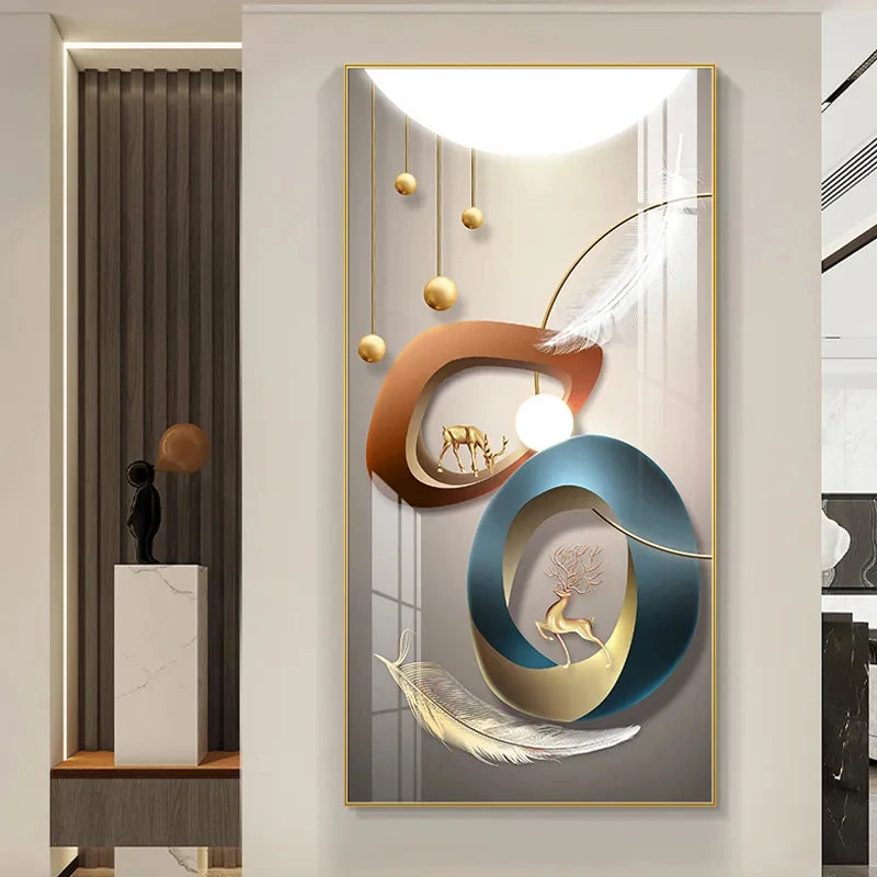 Auspicious Golden Deer Wall Art Fine Art Canvas Prints Modern Aesthetics Artworks For Living Room Reception Room Light Luxury Foyer Art Decor 2025
