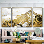 Auspicious Golden Mountain Triptych Landscape Wall Art Fine Art Canvas Prints Set of 3Pcs Pictures For Living Room Dining Room Light Luxury Home Decor