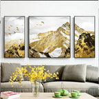 Auspicious Golden Mountain Triptych Landscape Wall Art Fine Art Canvas Prints Set of 3Pcs Pictures For Living Room Dining Room Light Luxury Home Decor