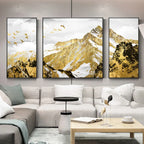 Auspicious Golden Mountain Triptych Landscape Wall Art Fine Art Canvas Prints Set of 3Pcs Pictures For Living Room Dining Room Light Luxury Home Decor