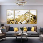 Auspicious Golden Mountain Triptych Landscape Wall Art Fine Art Canvas Prints Set of 3Pcs Pictures For Living Room Dining Room Light Luxury Home Decor