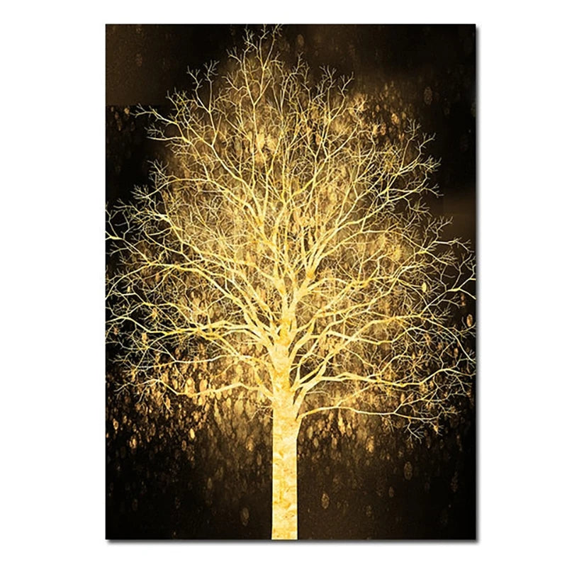 Auspicious Golden Tree Wall Art Fine Art Canvas Print Picture For Light Luxury Living Room Entrance Foyer Modern Home Office Art Decor