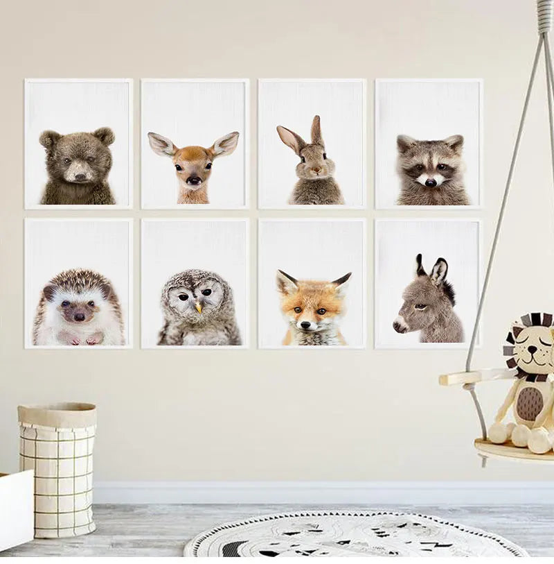 Bear Bunny Elephant Baby Animals Posters Wall Art Fine Art Canvas Prints Cute Pictures For Baby's Room Children's Room Nordic Nursery Art Decor