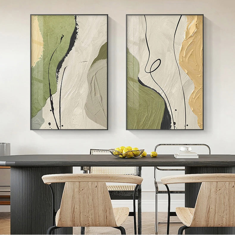 Beige Green Abstract Geomorphic Wall Art Fine Art Canvas Prints Neutral Colors Pictures For Modern Living Room Dining Room Home Office Decor