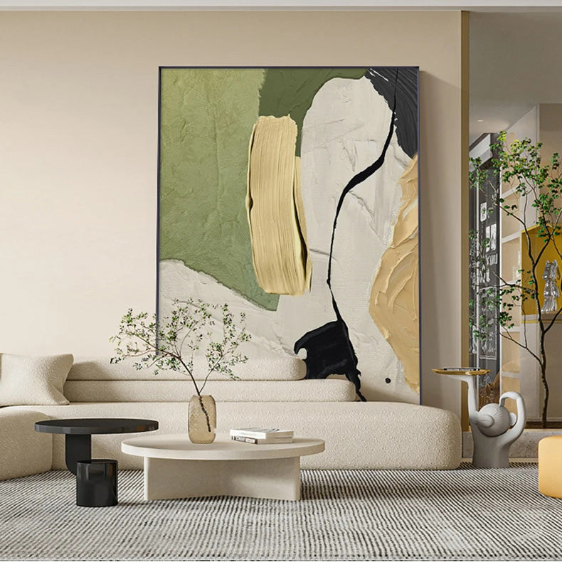 Beige Green Abstract Geomorphic Wall Art Fine Art Canvas Prints Neutral Colors Pictures For Modern Living Room Dining Room Home Office Decor