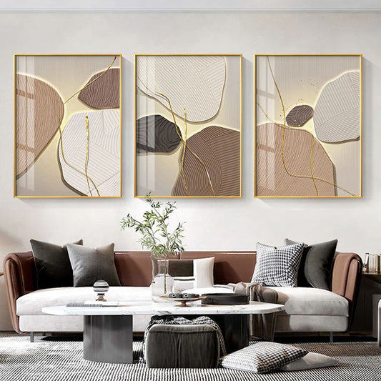 Contemporary Minimalist Design Textural Abstract Wall Art With Luxurious Golden Line Fine Art Canvas Prints For Modern Interiors
