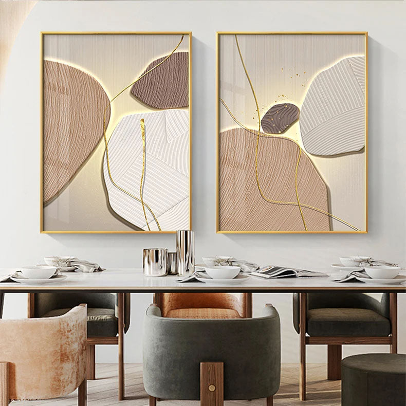 Contemporary Minimalist Design Textural Abstract Wall Art With Luxurious Golden Line Fine Art Canvas Prints For Modern Interiors