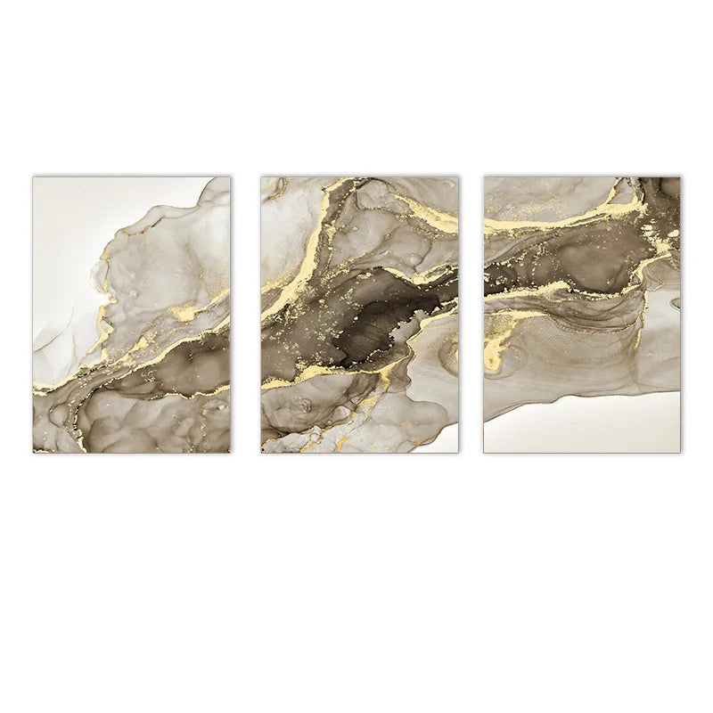 Beige Golden Flowing Liquid Marble Print Wall Art Fine Art Canvas Prints Chic Pictures For Modern Apartment Living Room Trendy Bedroom Art Decor