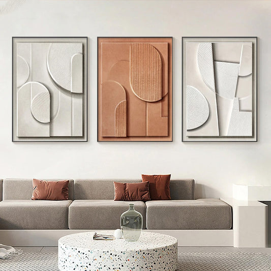 Beige Terracotta Abstract Minimalist Wall Art Fine Art Canvas Prints Modern Aesthetics 3d Design Posters Pictures For Modern Apartment